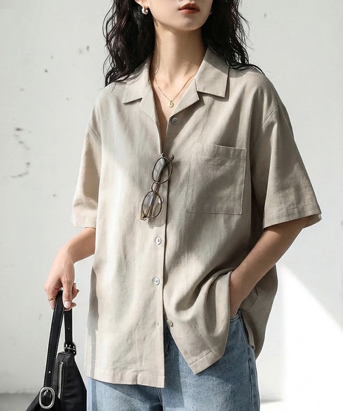 antiqua（アンティカ） リネンシャツ ブラウス シャツ 半袖 開襟