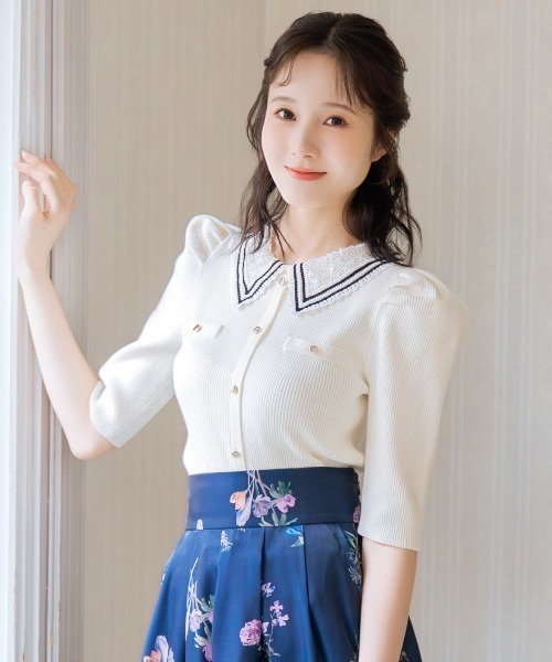 ウィルセレクション アシメフラワーリブニット WILLSELECTION（ウィルセレクション） ニット セーター バイカラー