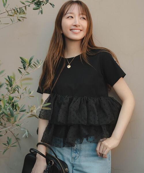 tシャツ チュールティアードカットソー レディースの画像