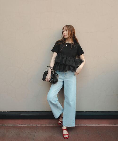 tシャツ チュールティアードカットソー レディースの画像
