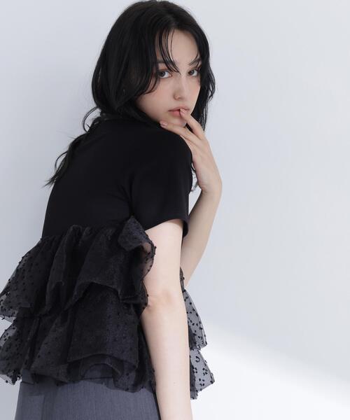 tシャツ チュールティアードカットソー レディースの画像