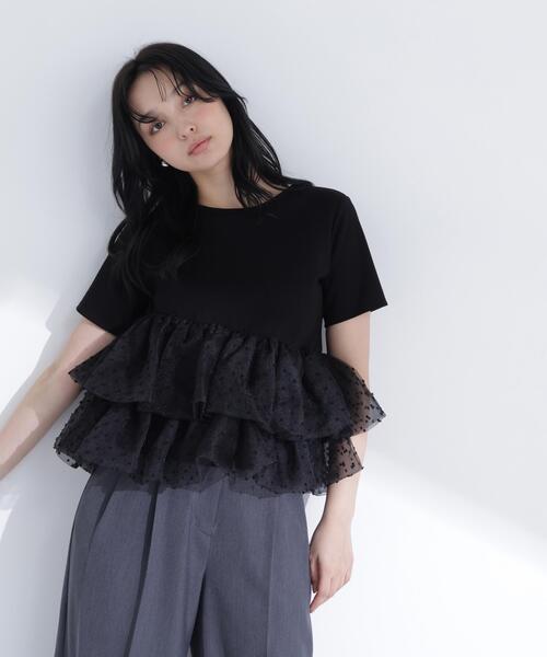 tシャツ チュールティアードカットソー レディースの画像