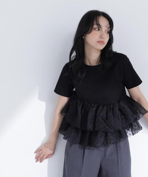 tシャツ チュールティアードカットソー レディースの画像