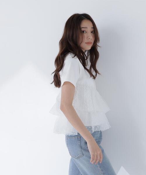 tシャツ チュールティアードカットソー レディースの画像