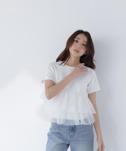 tシャツ チュールティアードカットソー レディースの画像