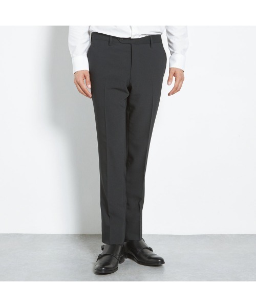 ダークグレー スラックス タック入り SUIT SELECT セレモニースーツ スラックス 「すぐ着られる裾上げ済仕様