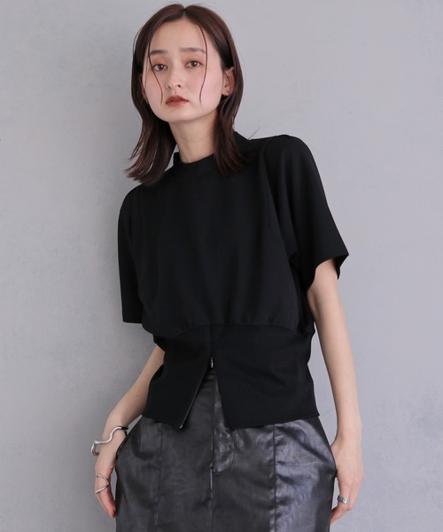 &g'aime（アンジェム） tシャツ 半袖 」裾リブトップス Ribbed-Hem