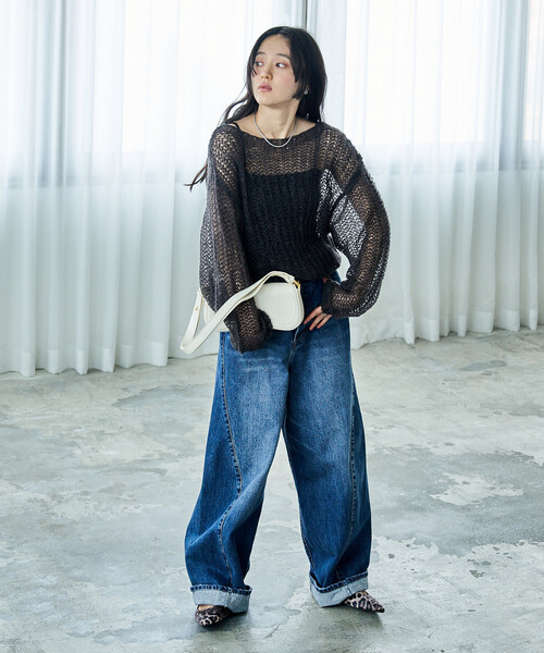 「FREAK'S STORE」 デニムパンツ MEDIUM ダークネイビー レディース_画像3