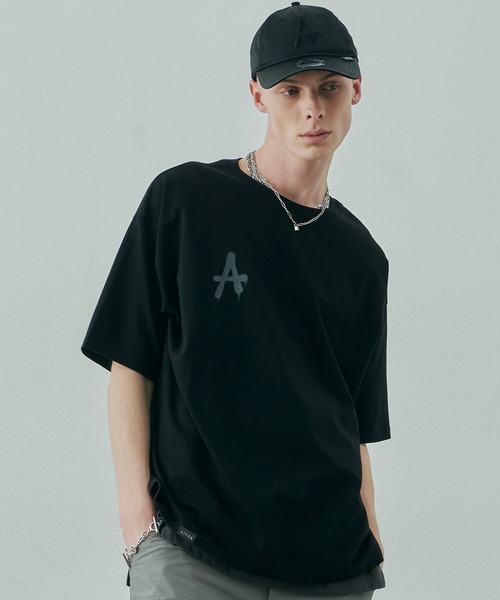 「AIVER」 半袖Tシャツ LARGE ブラック×グレー メンズ_画像8