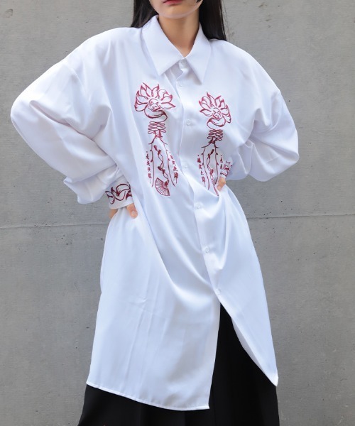 REZEN（リゼン） シャツ 九尾狐刺繍ロングシャツ メンズ : ZOZOTOWN