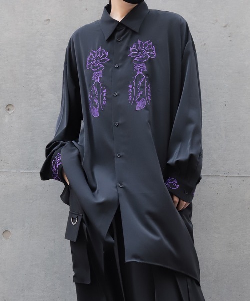 REZEN（リゼン） シャツ 九尾狐刺繍ロングシャツ メンズ : ZOZOTOWN