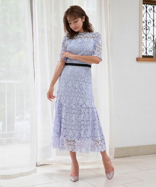 ワンピース オケージョンドレス オケージョパーティー ドレス レース パープル DRESS LAB（ドレスラボ） パーティードレス ドレス 「結婚式