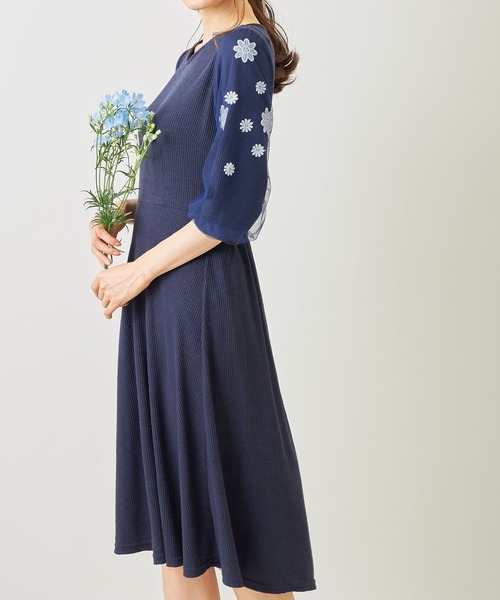 ワンピース フラワーモチーフ付きチュールバルーンスリーブ切替リブカットワンピース Zozotown Paypayモール店 通販 Paypayモール