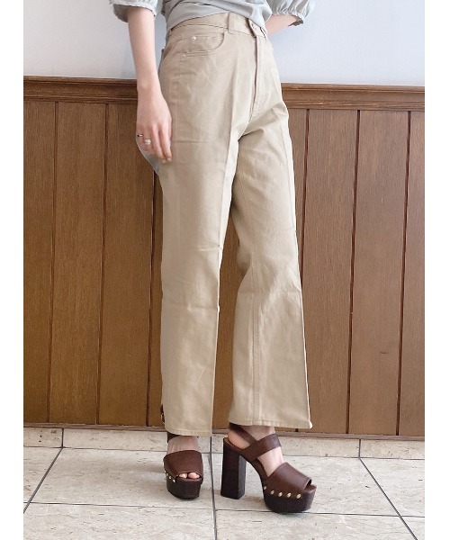 パンツ スラックス センタープレスカラーパンツ