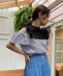 AVIE ブラウス シャツ オフショルダーフリルトップス レディース