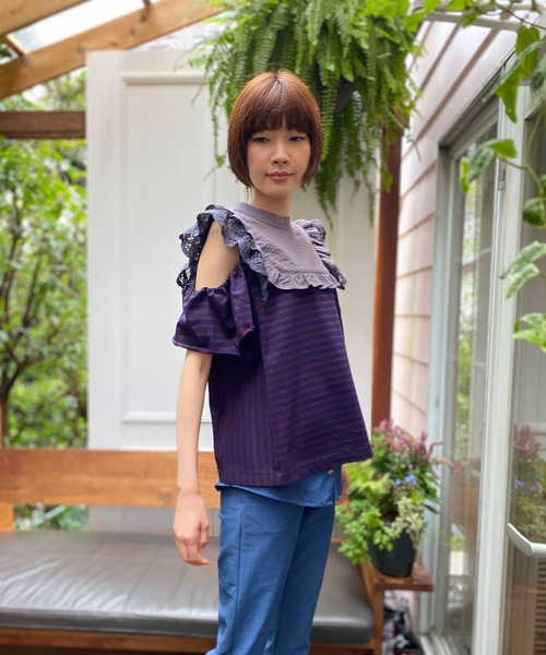 AVIE ブラウス シャツ オフショルダーフリルトップス レディース