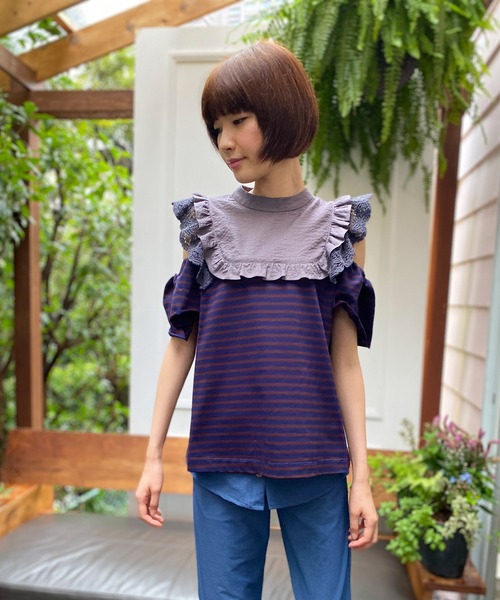 AVIE ブラウス シャツ オフショルダーフリルトップス レディース