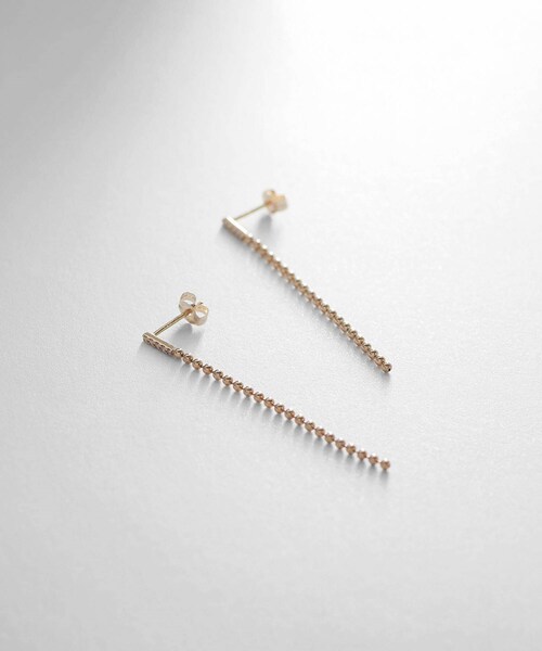 ピアス K10ダイヤモンド ボールチェーン スタッドピアス レディースの画像