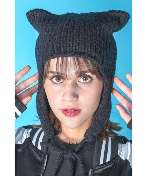 ゆるふわギャング　AKUMA KNIT CAP 猫耳ニット帽　NENE着用 FUNALIVE ニット帽 ニットキャップ スクエア猫耳ニットキャップ