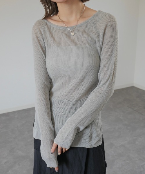 Reurie'（レウリィ） ニット セーター side slit sheer top / サイド