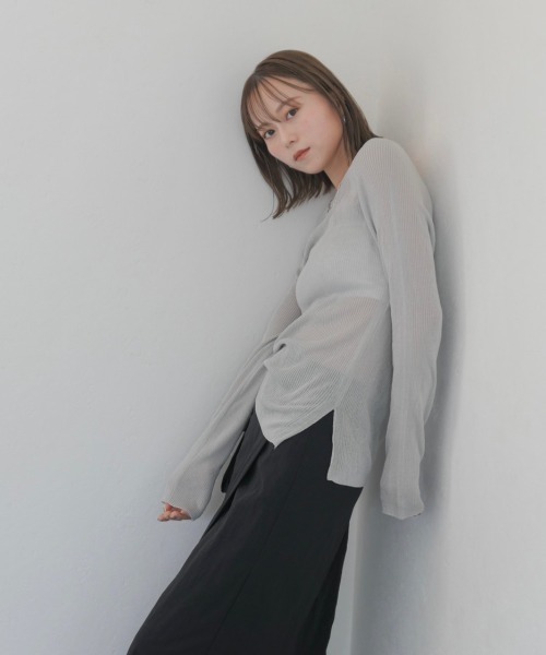 ニット/セーター varet_street  sideslit rib top ニット セーター 「ゼブラ柄×Vネック」レディース ニットプルオーバー