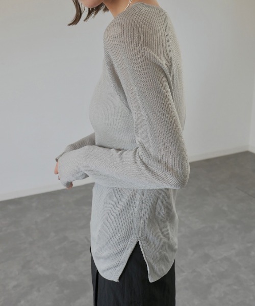 Reurie'（レウリィ） ニット セーター side slit sheer top / サイド