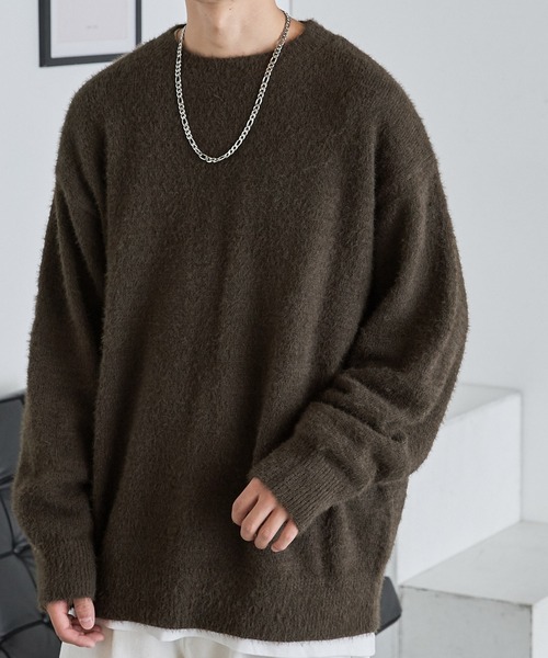 ノンブルアンペール　ダークグレー ダークネイビー　クルーネック　長袖セーター 7G撚糸モールガータークルーネックニット｜メンズファッション通販