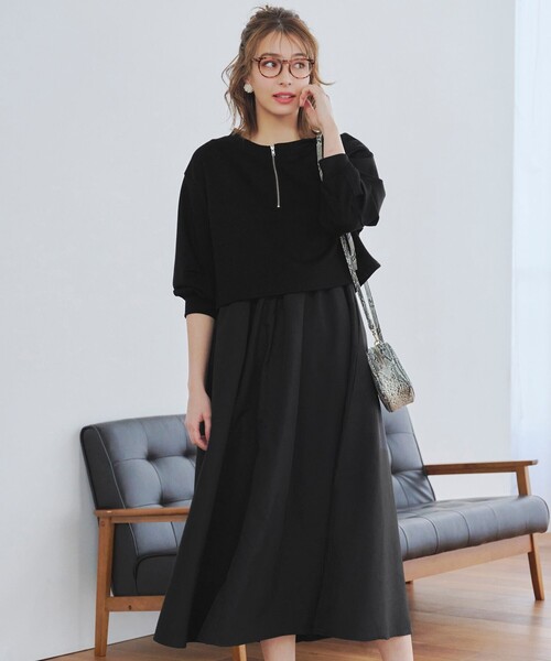 2点セット　セットアップ　ワンピース Tiaclasse セットアップ 「2点セット・洗える」 ハーフジッププル