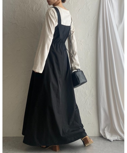 She's Closet ジャンパースカート ナイロン配色ドロストギャザー