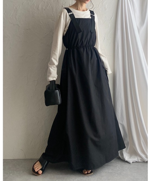 She's Closet ジャンパースカート ナイロン配色ドロストギャザー