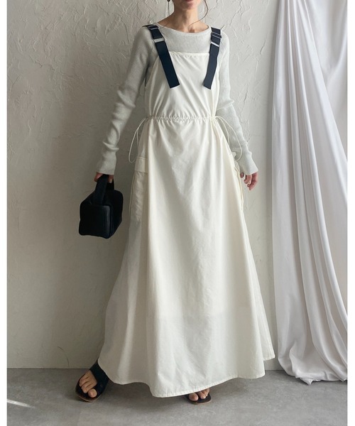 She's Closet ジャンパースカート ナイロン配色ドロストギャザー