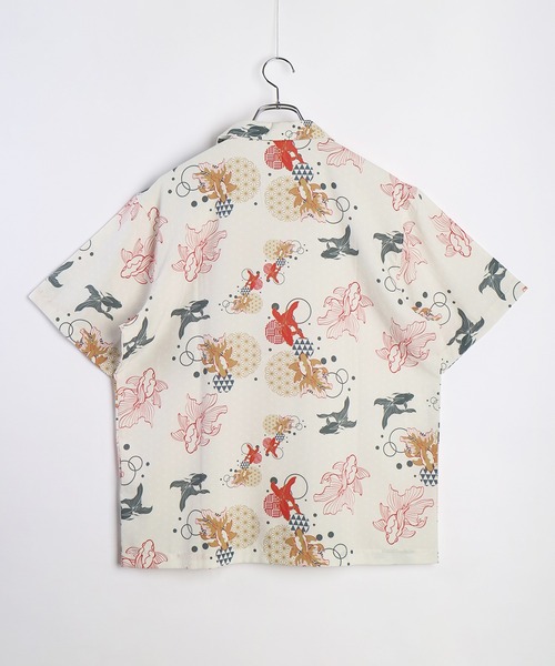 PINK HOUSE プリント柄 半袖シャツ　動物プリント　ベージュ WESTSEA シャツ ストレッチ インクジェットプリント 半袖 オープン