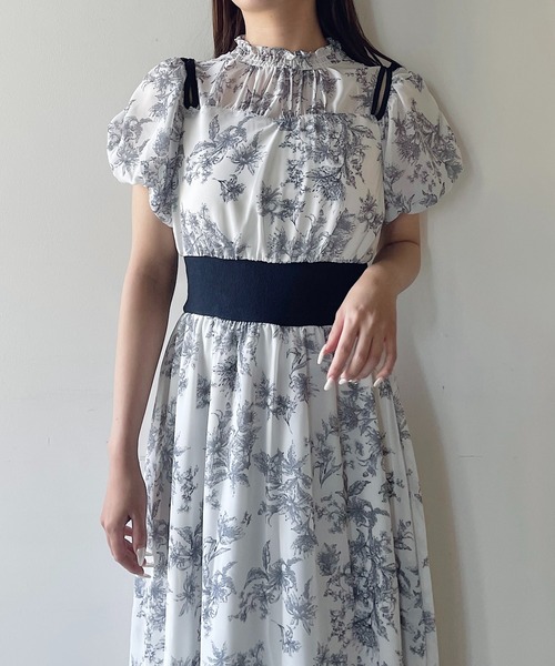 NOMAE ワンピース カットアウトリボン花柄ワンピース : ZOZOTOWN