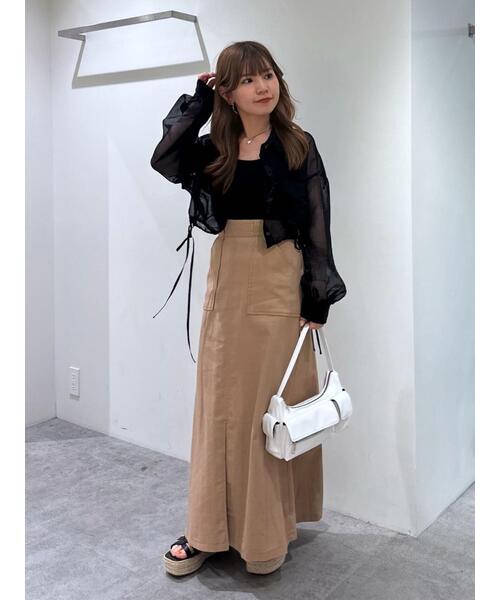 ブラウス シャツ 裾ドロストフレンチシアーシャツ レディース FREE'S MART ブラウス シャツ 裾ドロストショート丈シアーシャツ