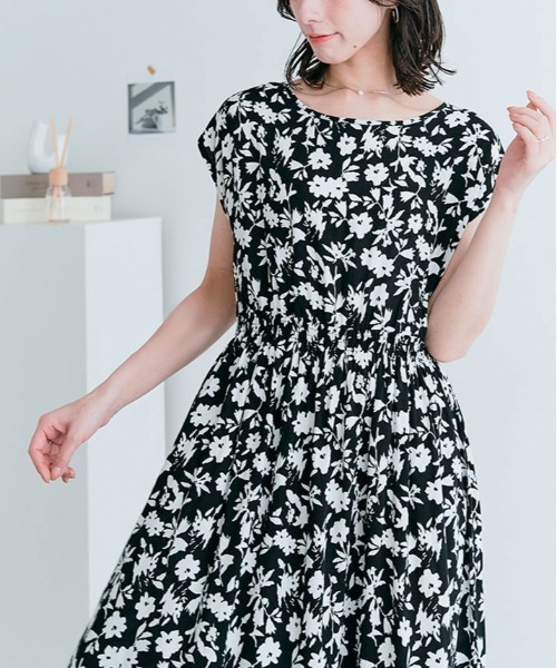 美品♪プランテーション◆コットンリネンフレンチスリーブワンピース　総柄　日本製 ワンピース 総柄 フレンチ スリーブ ロング丈 : ZOZOTOWN Yahoo