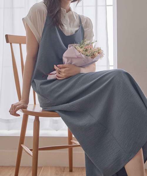 ワンピース 麻調バックリボンキャミワンピ（レギュラー丈