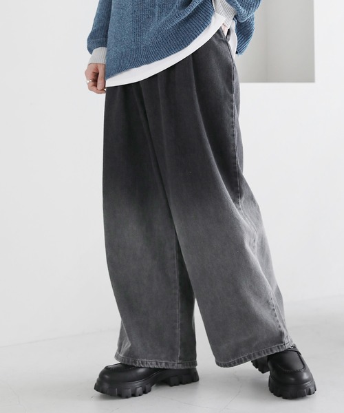 メンズ デニムパンツ グラデーション ウォッシュデニム a1008 SINSS ジーンズ Foil gradation wide balloon denim / 箔
