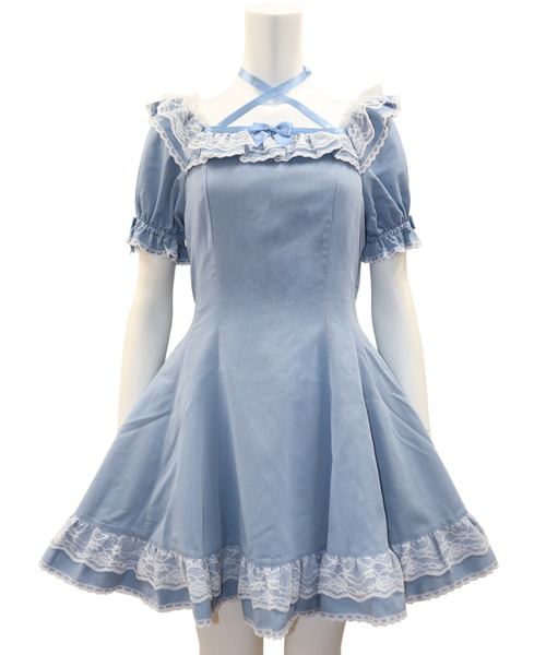 ワンピース スクエアネックレースフリルワンピース レディース  