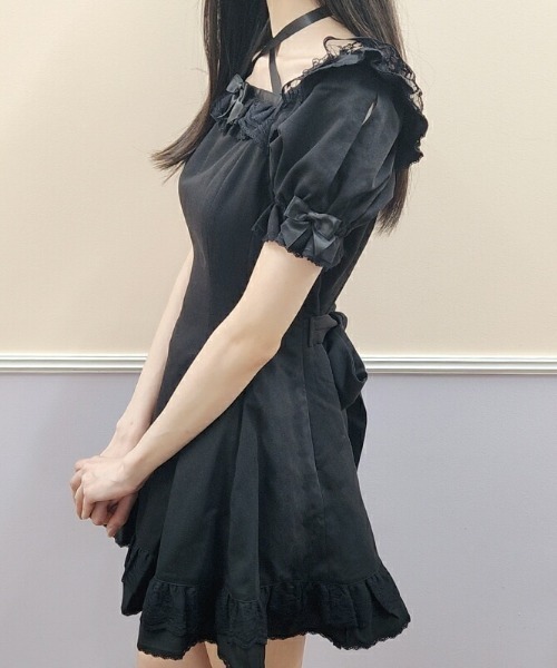 ワンピース スクエアネックレースフリルワンピース レディース  