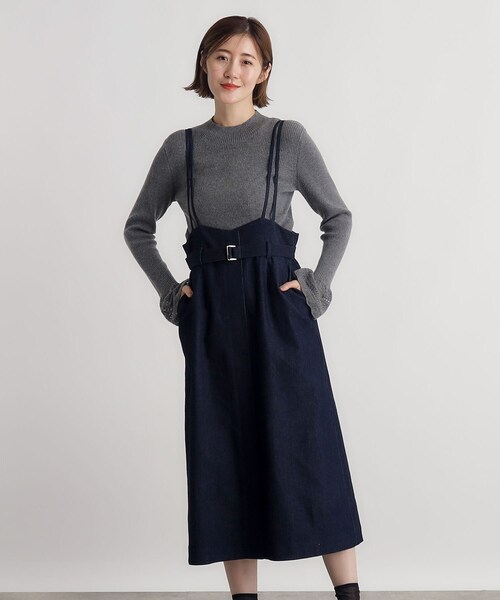 45R ミックスツイードスカート ロゴ刺繍 ウール ネイビー M 日本製 grove（グローブ） スカート ツイードMIXサス付きスカート : ZOZOTOWN