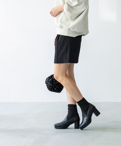 menue（メヌエ） ブーツ プラットフォーム リブニットソックスブーツ