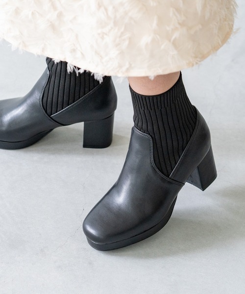 PG♡リブニットショートブーツ22.5 menue（メヌエ） ショート ブーツ プラットフォーム リブニット