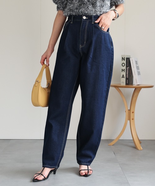 裾タックコクーンデニムパンツ(462-96033) sakishimatokyo ジーンズ デニム デニムパンツ タック入りコクーン