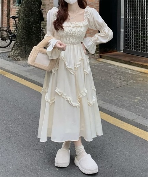 正規品♡ 【SPRING】フリルワンピース♡オフホワイト Dream garden（ドリームガーデン） ワンピース シャーリングフリル