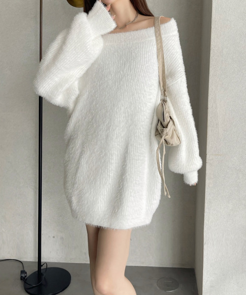 Ada. ワンピース 2WAY ネック シャギー チュニック ニット ミニ