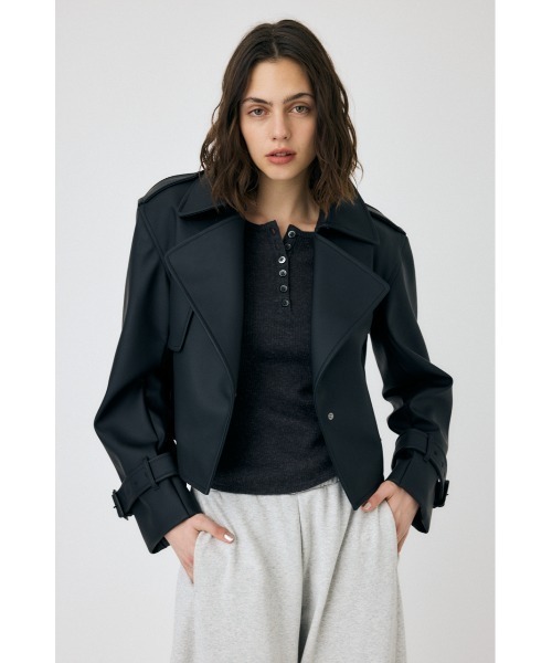MOUSSY コート アウター F/LEATHER SHORT TRENCH ジャケット