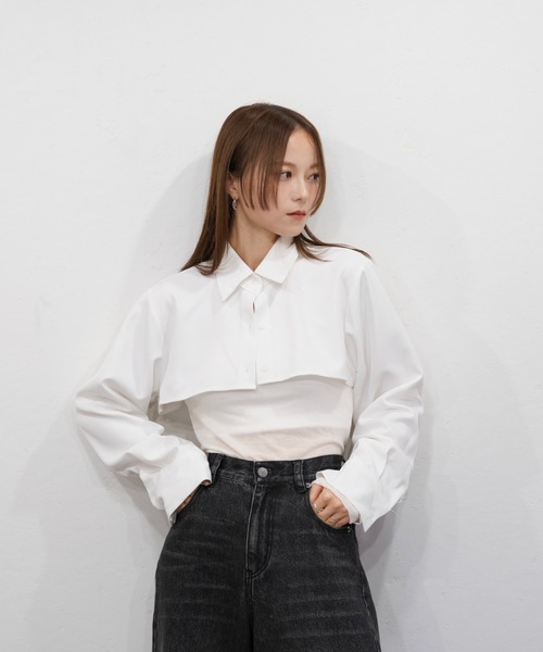ブラウス シャツ クロップドレギュラーカラーシャツ／cropped regular collar shirt 長袖 襟付き ミニ丈 カジュアル モード