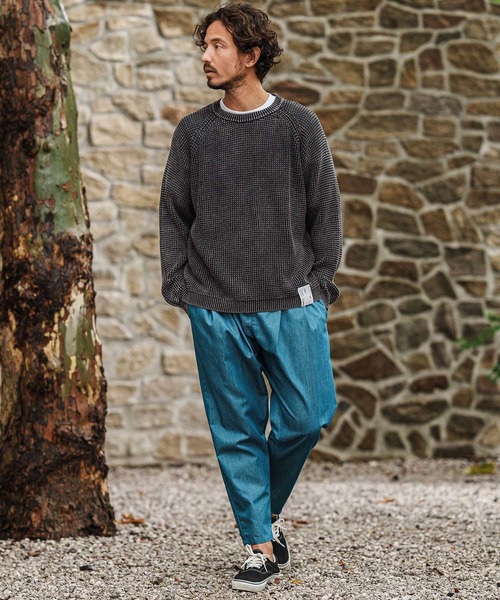 Stone ★コンパスワッフルニットコットンセーター CAMBIO セーター ニット mn3080- Powder Bleached Waffle Cotton