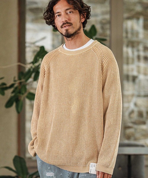 Stone ★コンパスワッフルニットコットンセーター CAMBIO セーター ニット mn3080- Powder Bleached Waffle Cotton