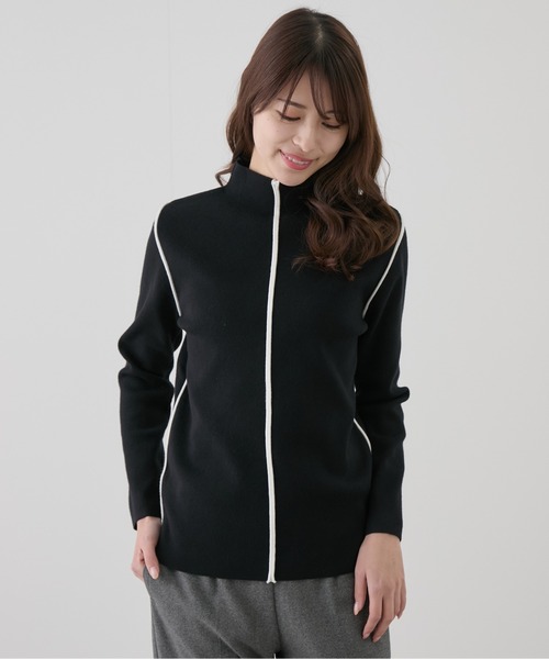 tシャツ ハイネック配色パイピングニット レディース